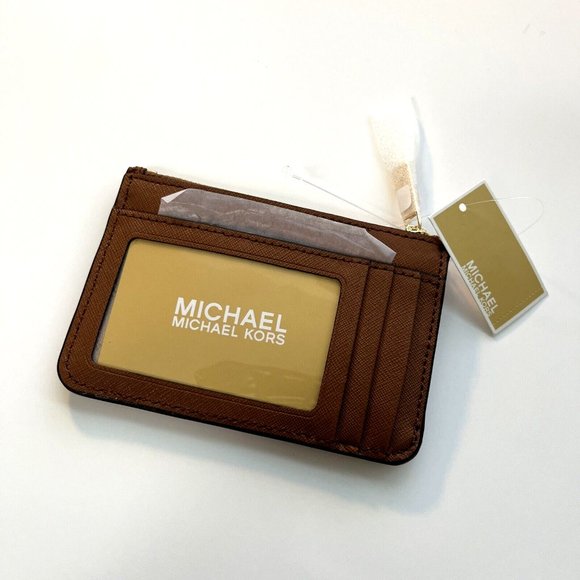 NWT MICHAEL KORS Jet Set Saffiano Leather Coin Pouch ID Holder Wallet Brown - Picture 3 of 6